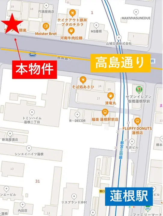 蓮根の多国籍料理居抜きの地図