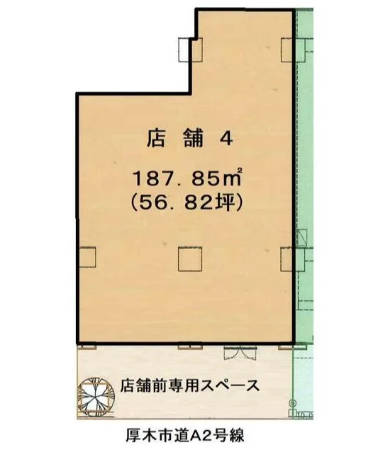 本厚木のスケルトン店舗物件の平面図