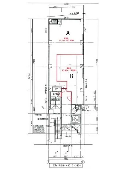 貸店舗(スケルトン)の平面図