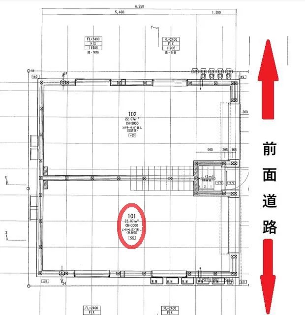 貸店舗(スケルトン)の平面図