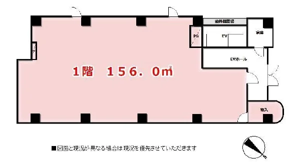 日ノ出町のスケルトン店舗物件の平面図