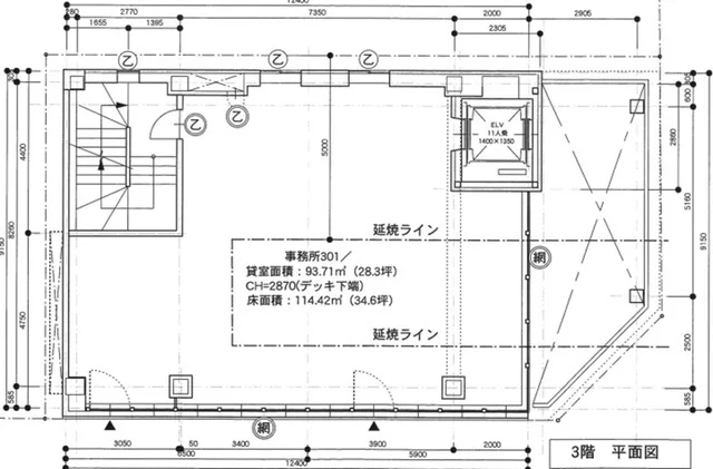 貸店舗(スケルトン)の平面図