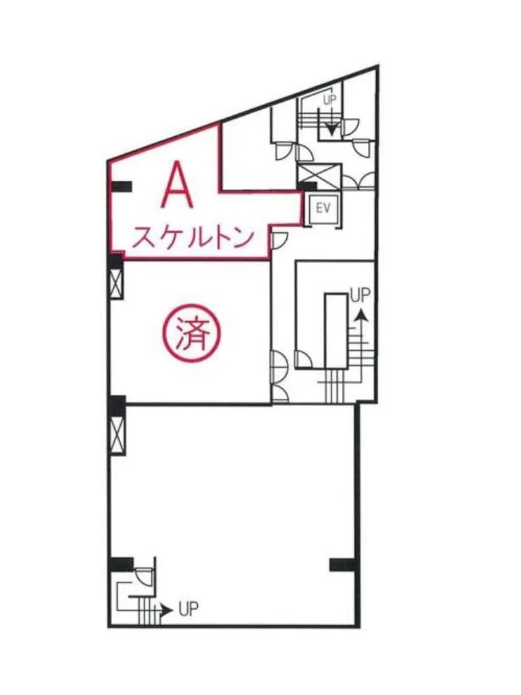新橋のスケルトン店舗物件の平面図