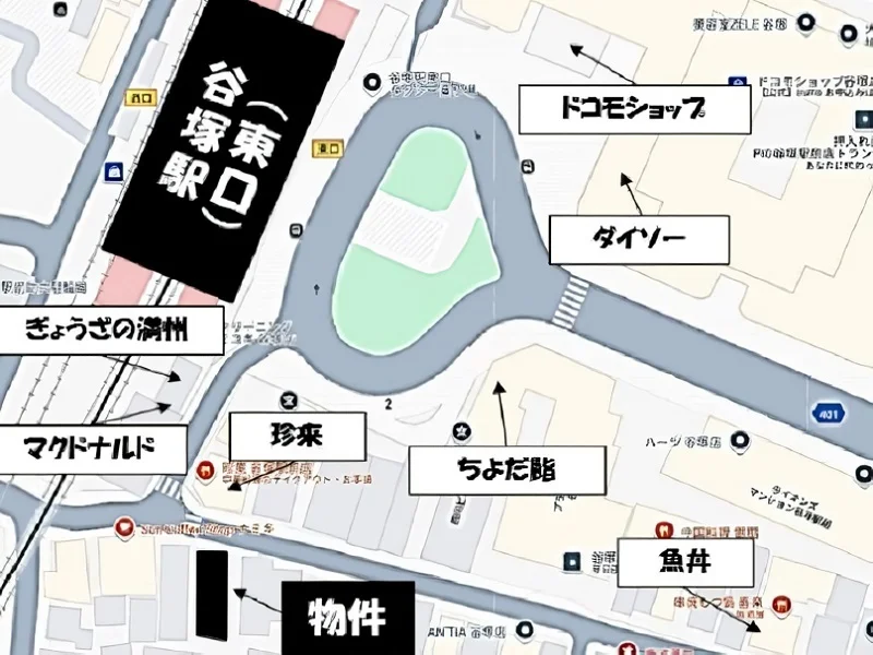 谷塚の事務所仕様店舗物件の地図