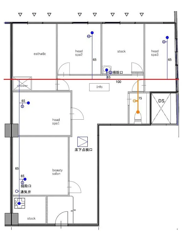エステの居抜き物件の平面図