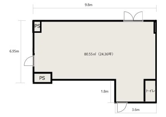貸店舗(スケルトン)の平面図