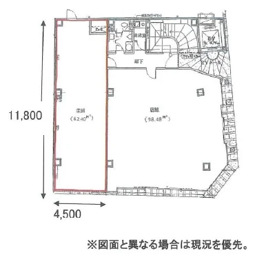 貸店舗(スケルトン)の平面図