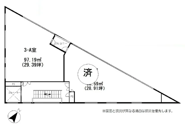 貸店舗(スケルトン)の平面図