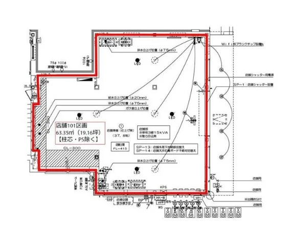 貸店舗(スケルトン)の平面図