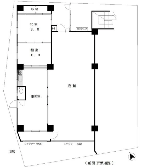 亀戸の事務所仕様店舗物件の平面図