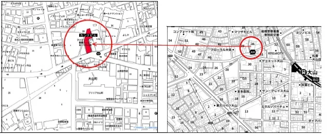 大山のスケルトン店舗物件の地図
