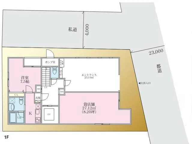 竹ノ塚のスケルトン店舗物件の平面図