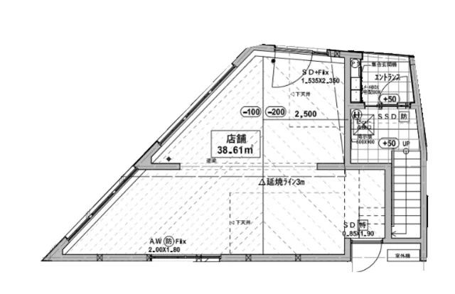 東北沢のスケルトン物件の平面図