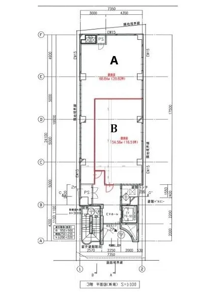 西荻窪のスケルトン店舗物件の平面図