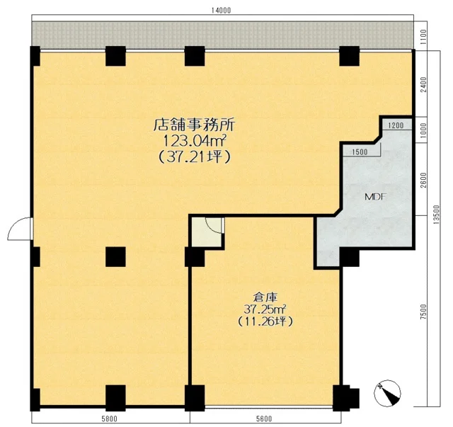 妙典のスケルトン店舗物件の平面図