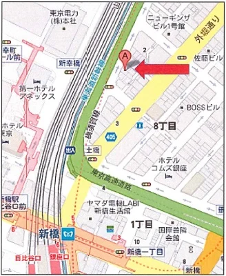 新橋のスケルトン店舗物件の地図