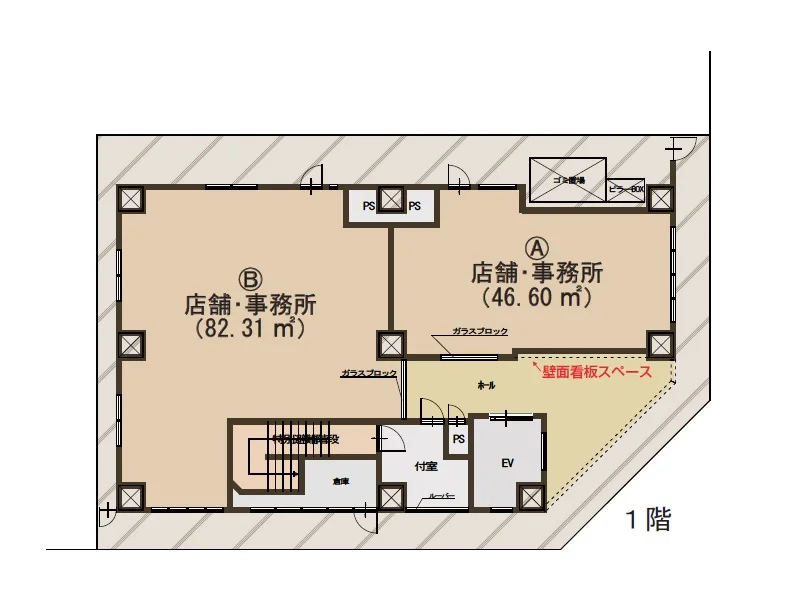 貸店舗(スケルトン)の平面図