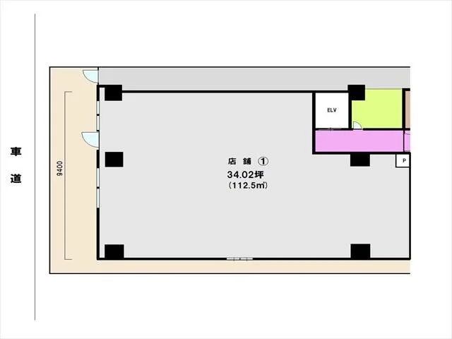 都筑ふれあいの丘のスケルトン店舗物件の平面図