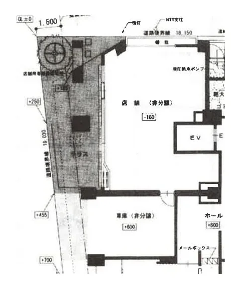 自由が丘のスケルトン店舗物件の平面図