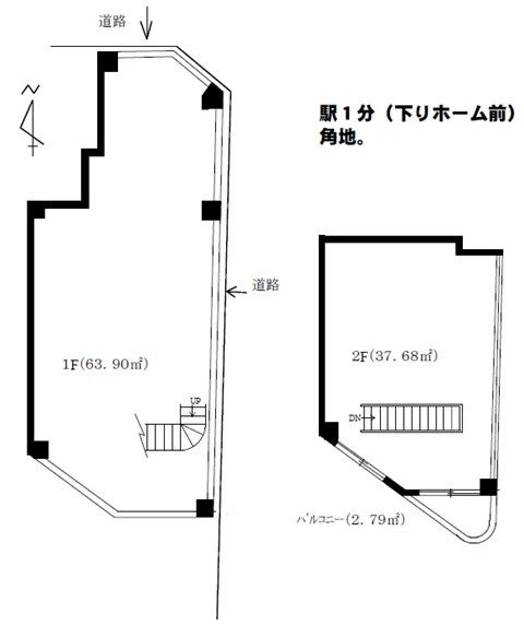 経堂のスケルトン店舗物件の平面図