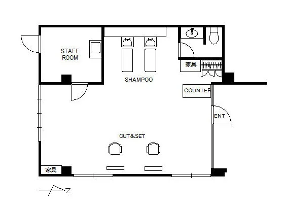 美容室・理容室の居抜き物件の平面図