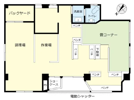 うどん・そばの居抜き物件の平面図