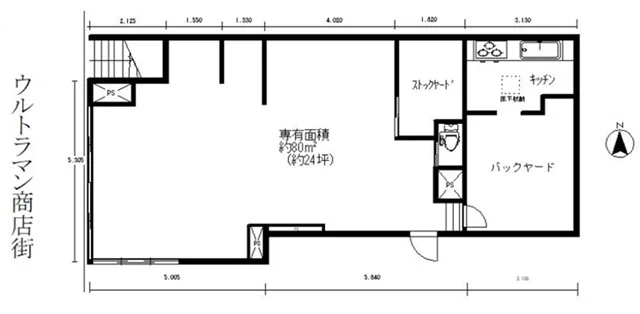 祖師ヶ谷大蔵の事務所仕様物件の平面図