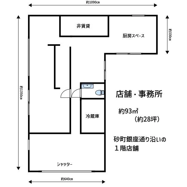 カフェ・喫茶店の居抜き物件の平面図