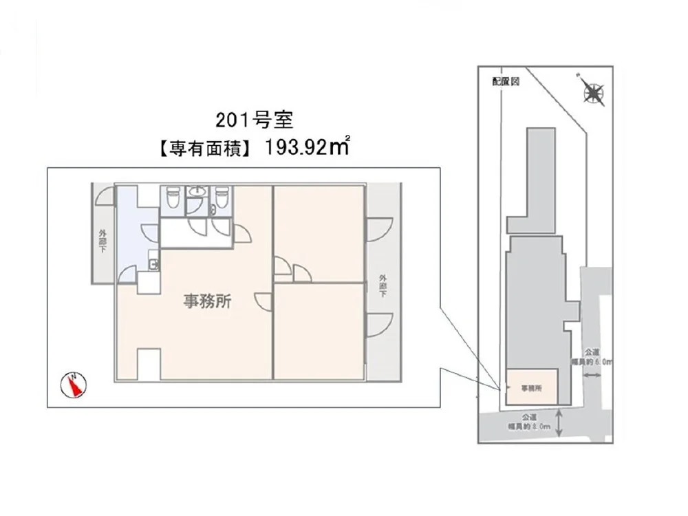 横浜の事務所仕様店舗物件の平面図