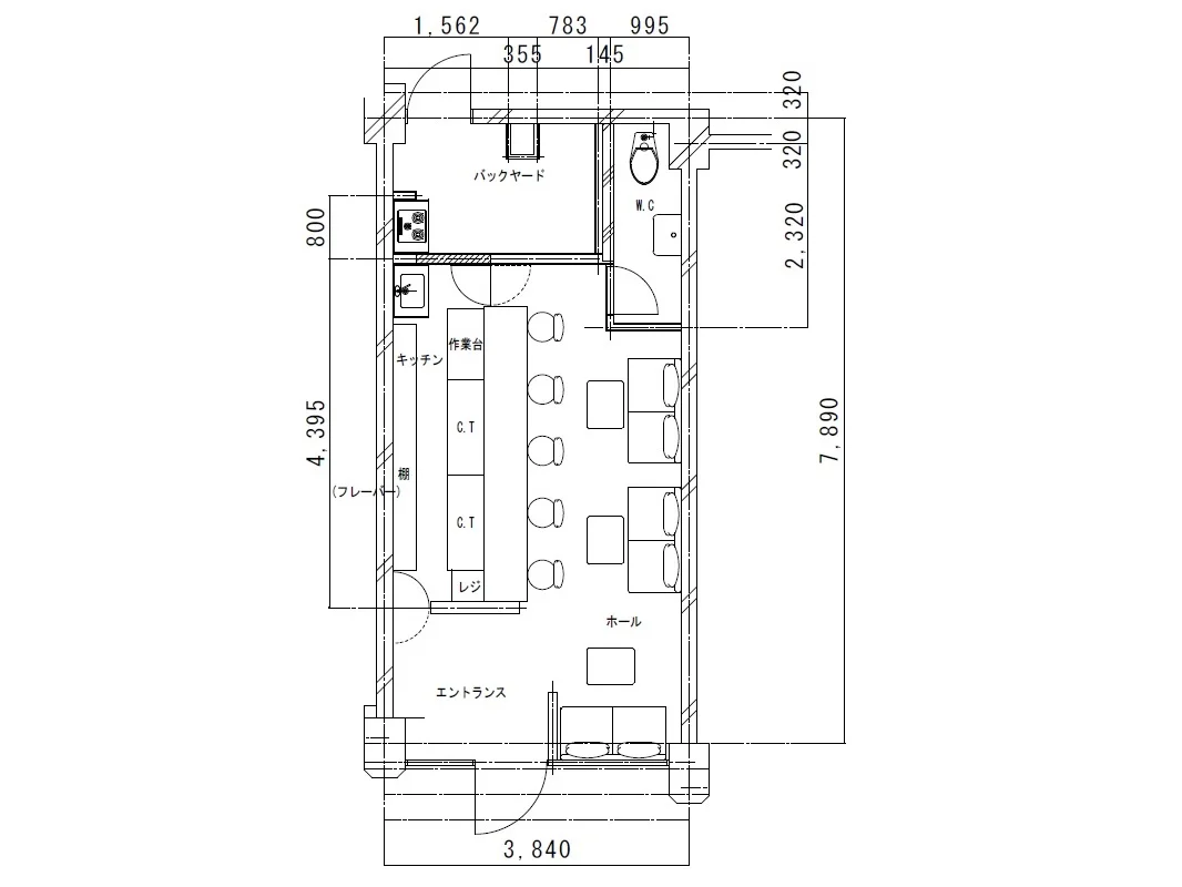 渋谷の居抜き店舗の平面図