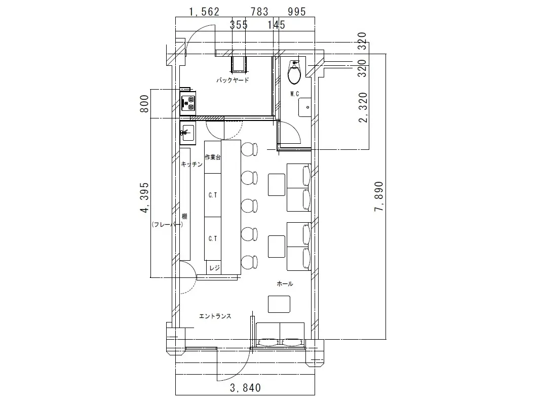 BAR・ショットバーの居抜き物件の平面図
