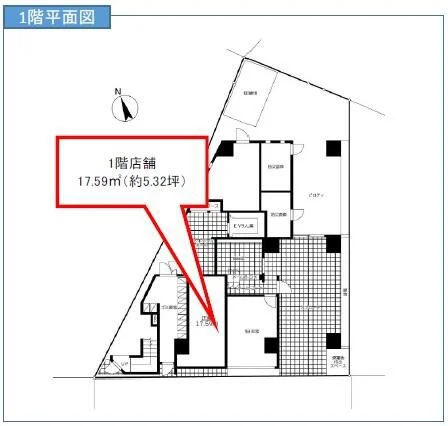 早稲田のスケルトン店舗物件の平面図
