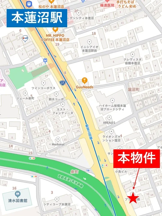 本蓮沼のスケルトン物件の地図