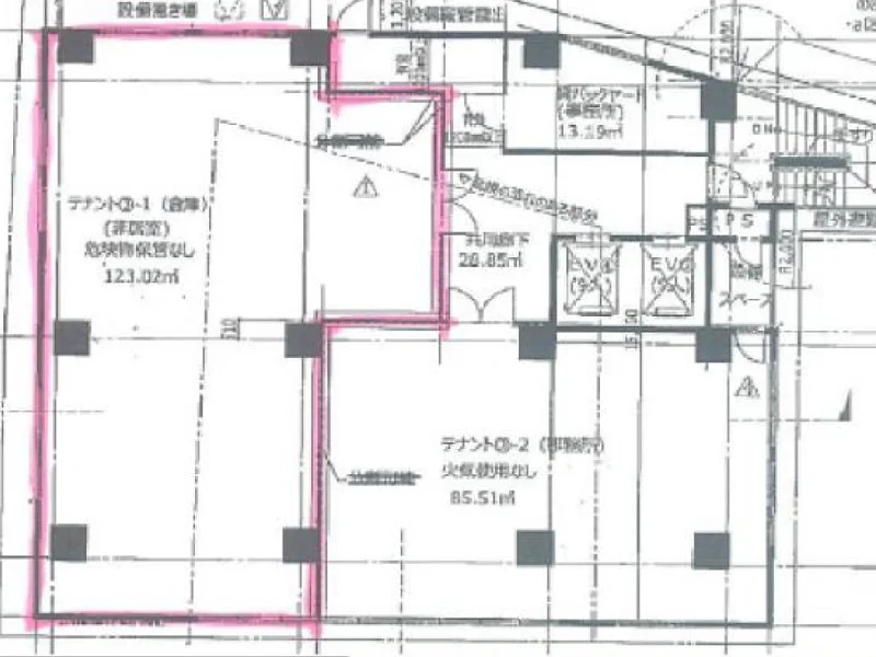 柏のスケルトン店舗物件の平面図