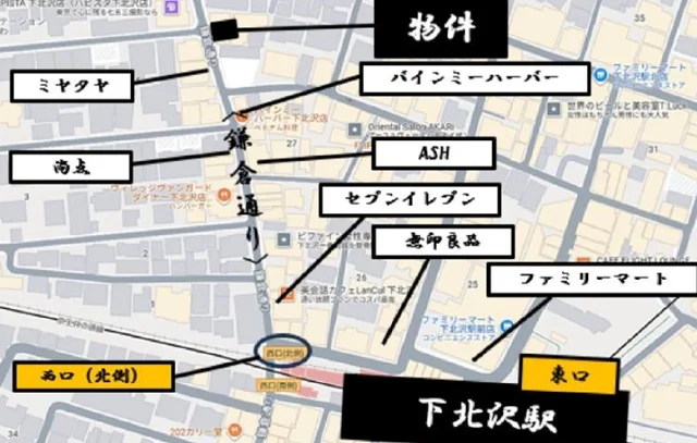 下北沢の居抜き店舗の地図