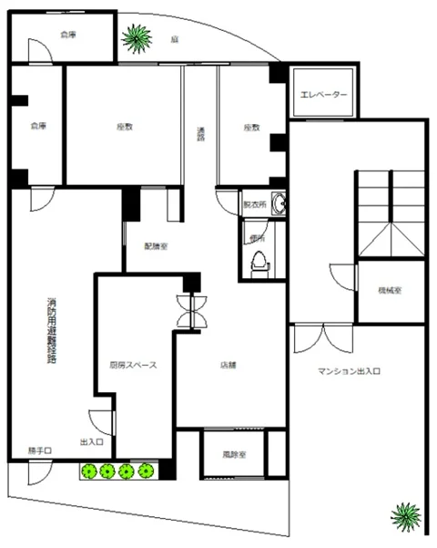 うどん・そばの居抜き物件の平面図