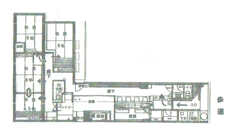 横浜の和食居抜きの平面図