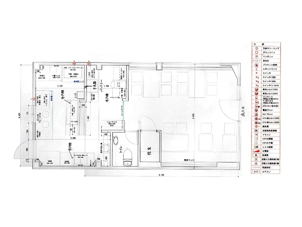 居酒屋の居抜き物件の平面図