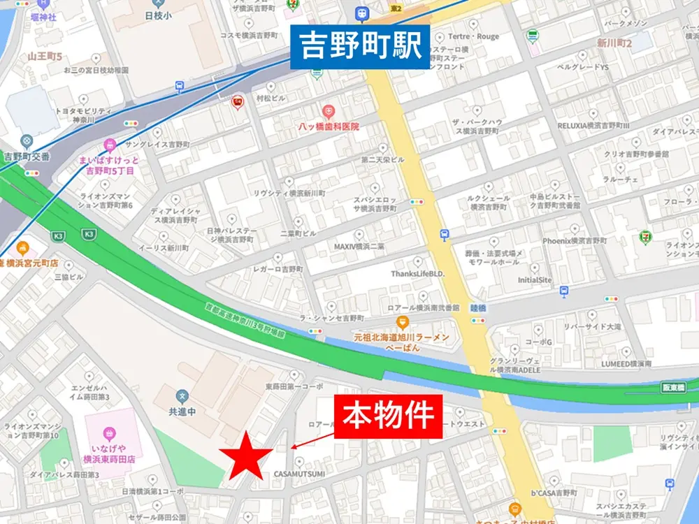 吉野町のお好み焼き居抜きの地図