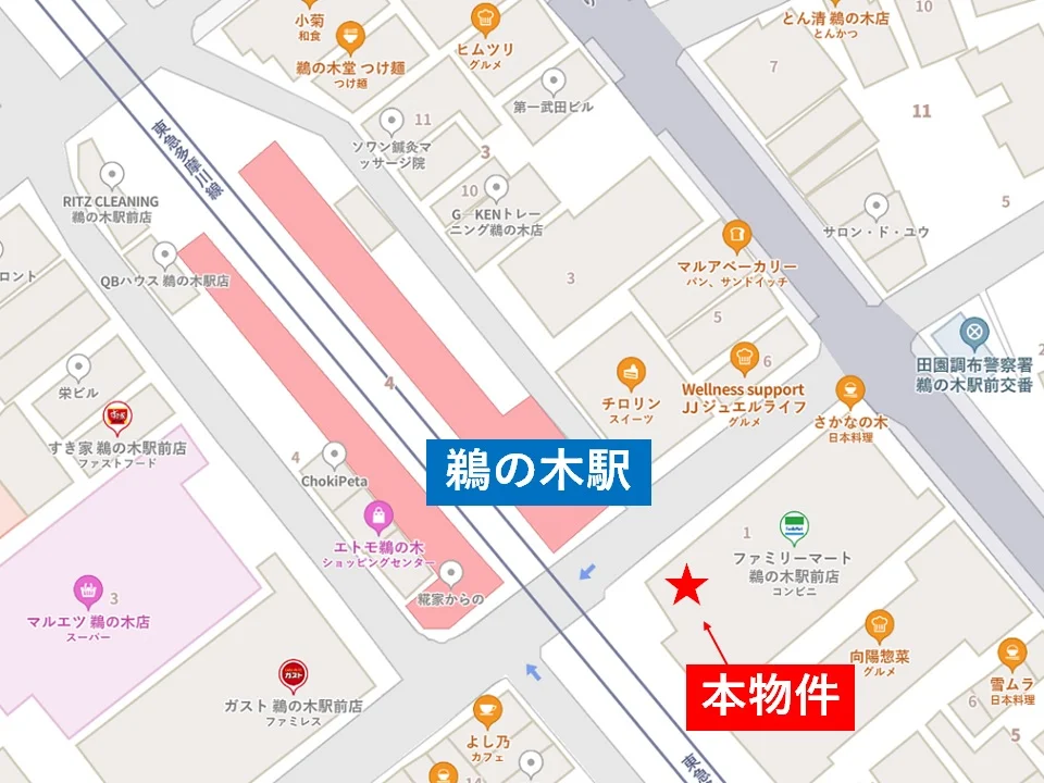 鵜の木のスケルトン物件の地図