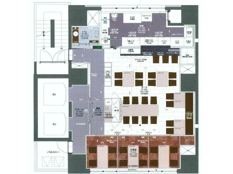 和食の居抜き物件の平面図