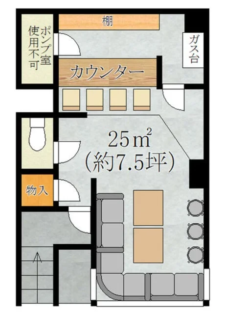 スナック・パブの居抜き物件の平面図