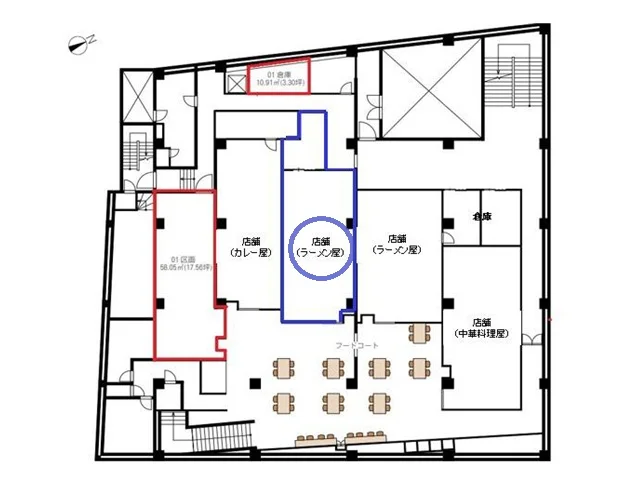 ラーメンの居抜き物件の平面図