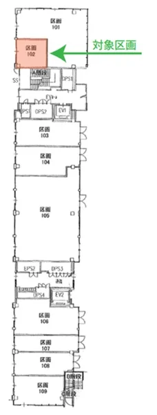 田町の事務所仕様物件の平面図