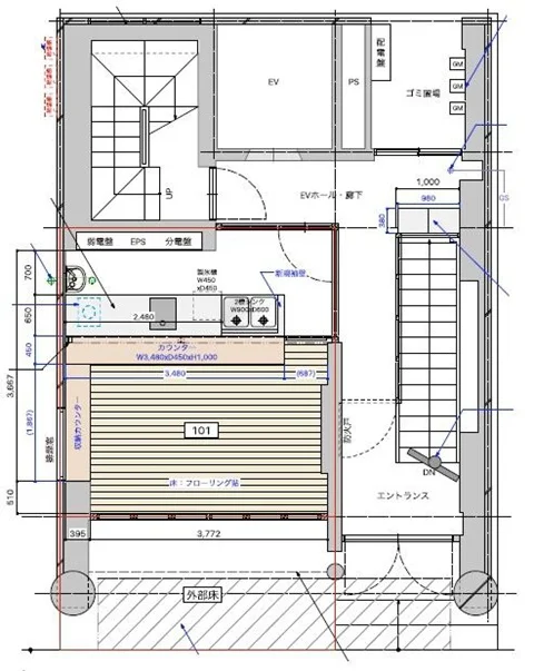 新宿御苑前のカフェ・喫茶店居抜きの平面図