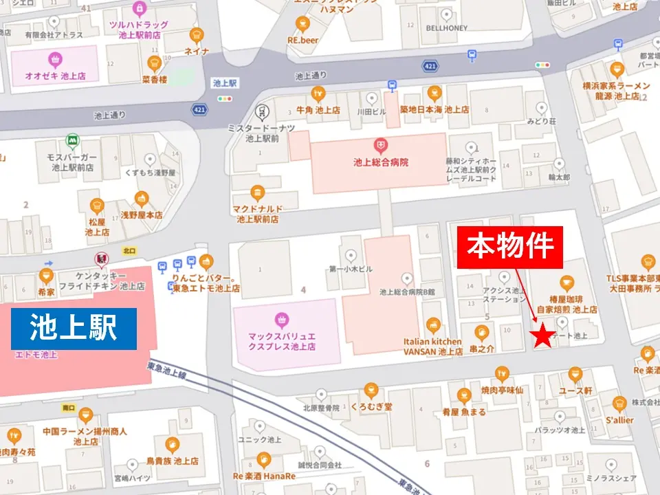 池上の居酒屋居抜きの地図