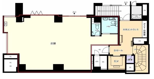 人形町のスケルトン店舗物件の平面図