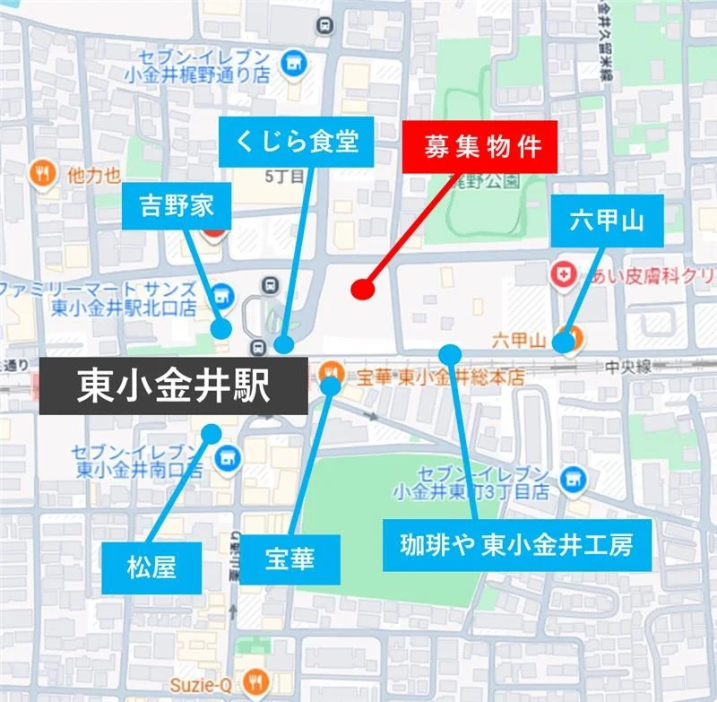 東小金井のスケルトン店舗物件の地図