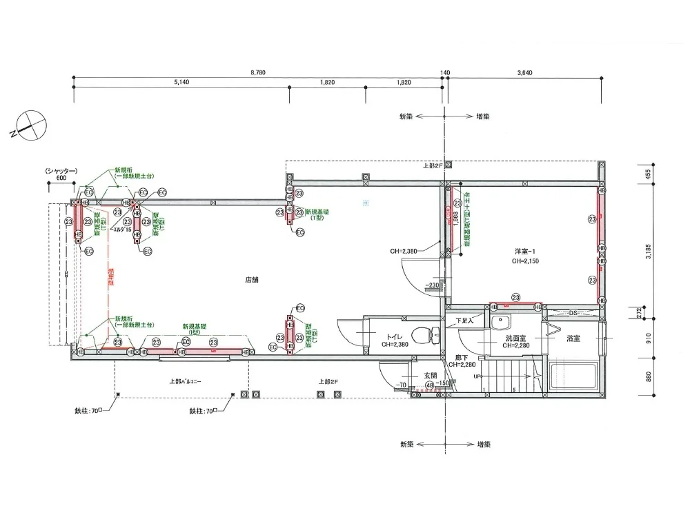 貸店舗(スケルトン)の平面図