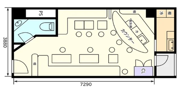 関内のスナック・パブ居抜きの平面図